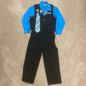 Boys Black Pinstripe Suit - Vest, Shirt, Pants, Tie, Bow tie. Size 6